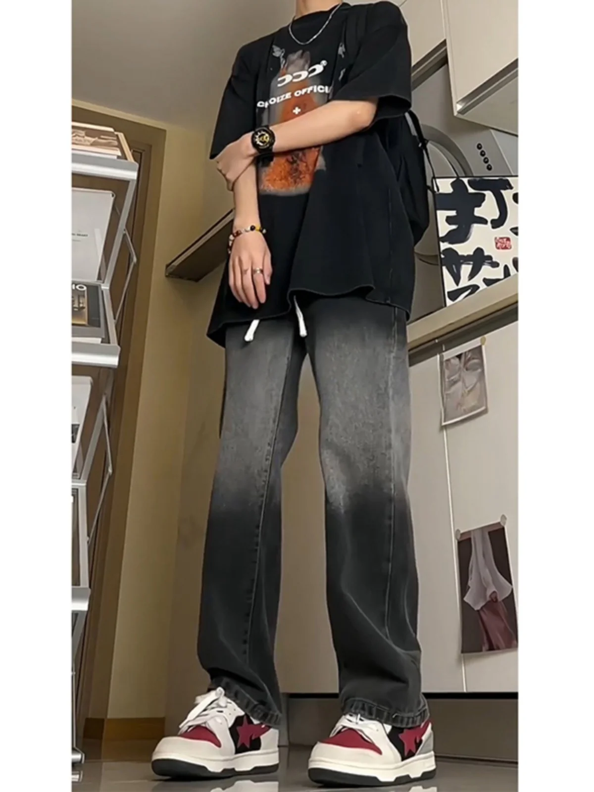 

Мужские джинсы aduated ey Bla Denim в американском стиле High Street Vibe, тонкие, свободные, прямые, повседневные, расклешенные брюки