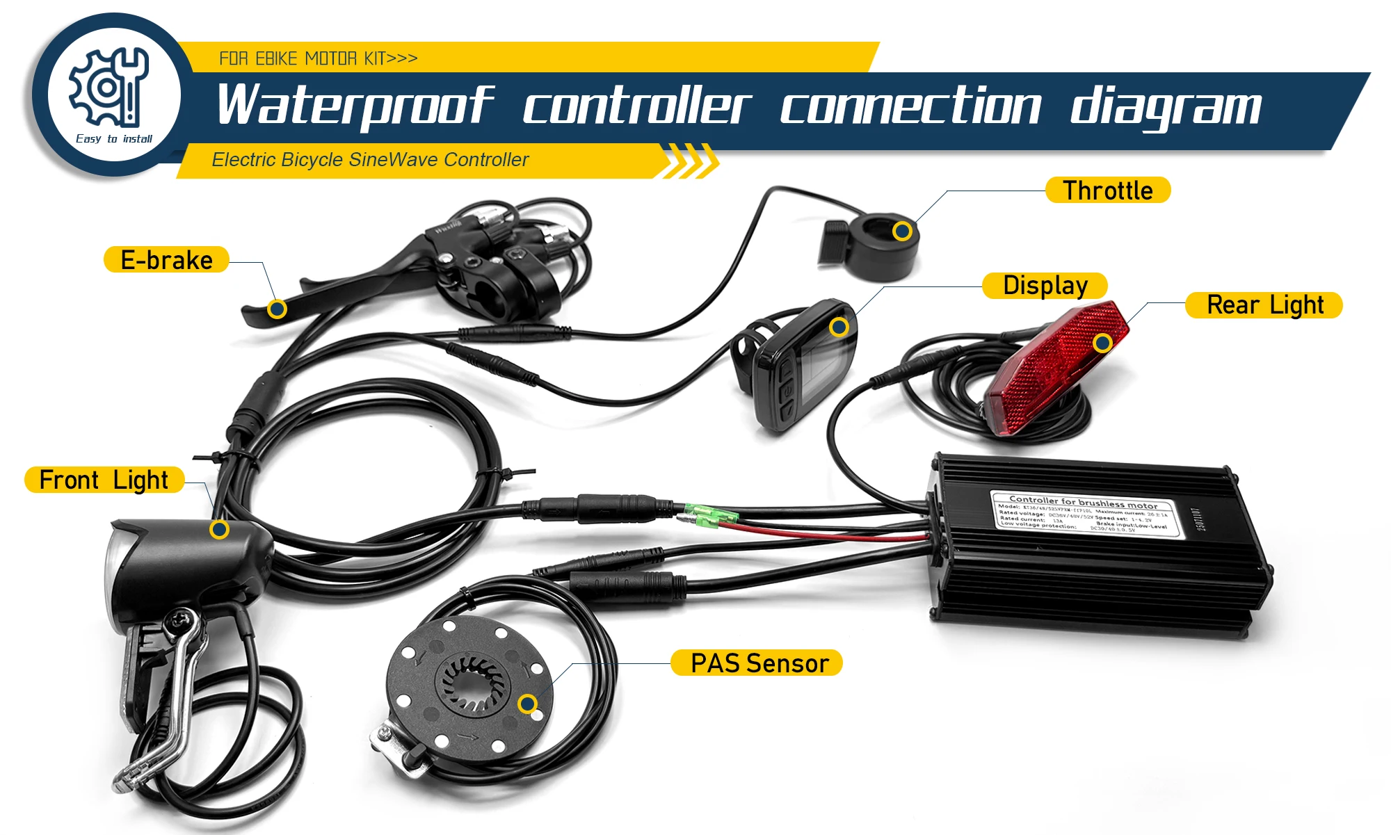 Elektrofahrrad KT Controller 36V/48V 14A 16A 26A 30A 35A Wasserdicht Bürstenlos 250W-1000W Ebike Zubehör mit Lichtfunktion – Detail 2