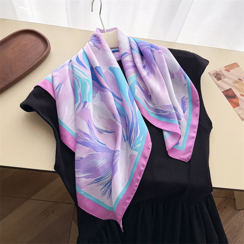 Simi Aesthetics Silk-like Printed Silk Scarf Small Square Scarf High-grade Sense Shawl Sunscreen Neck Scarf Women's Scarf