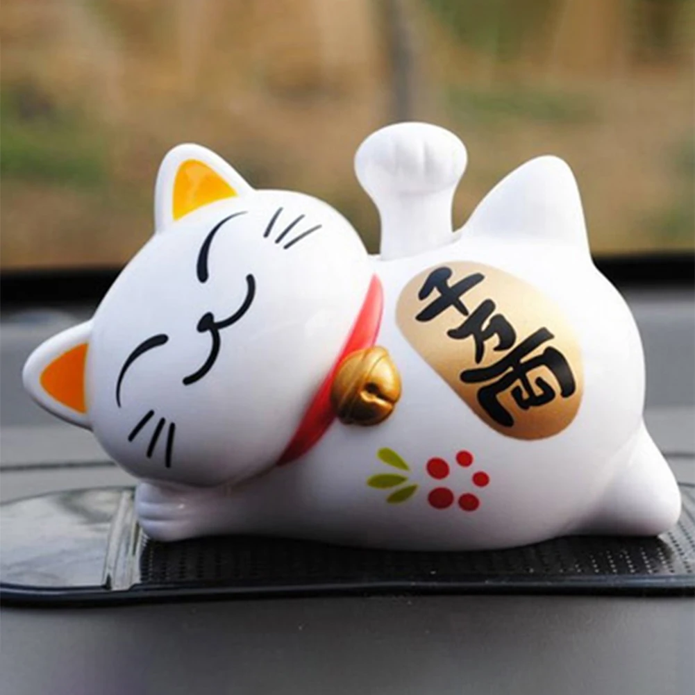 Solar Powered Chinese Lucky Waving Cat Beckoning Maneki Neko Fortune Feng Shui Home Decor Art DIY Ornament Room Decoration