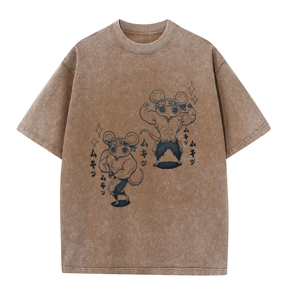 تي شيرت كلاسيكي مغسول 100% قطن تي شيرت مطبوع عليه عضلات الجرذ تي شيرت برقبة دائرية تي شيرت غير رسمي على الطراز القوطي الهيب هوب ملابس الشارع الشهير للنساء والرجال تي شيرت صيفي #6