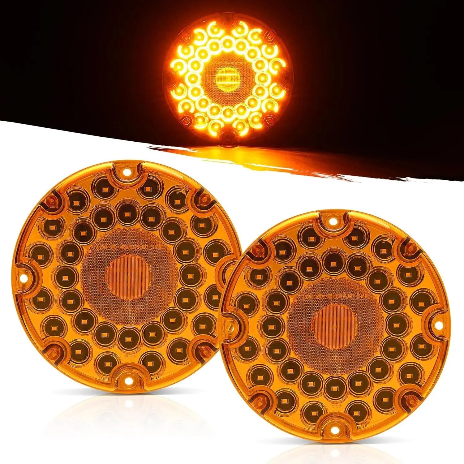 

2Pcs 7' Amber Turn Signal Tail Lights 36LED Round Truck Trailer Light w/Reflex Lens