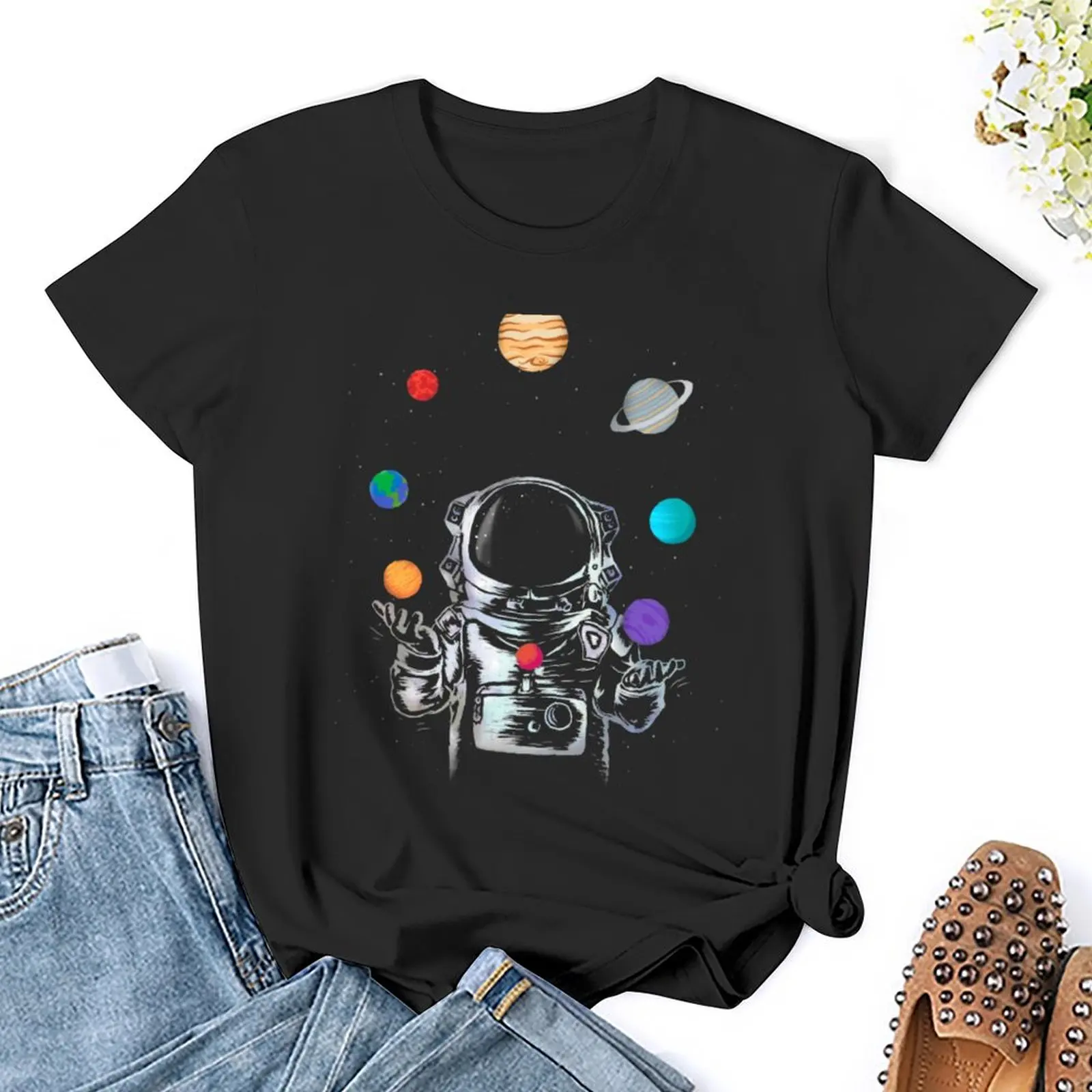 Camiseta gráfica estética feminina, Roupa de circo espacial, Camisas gato