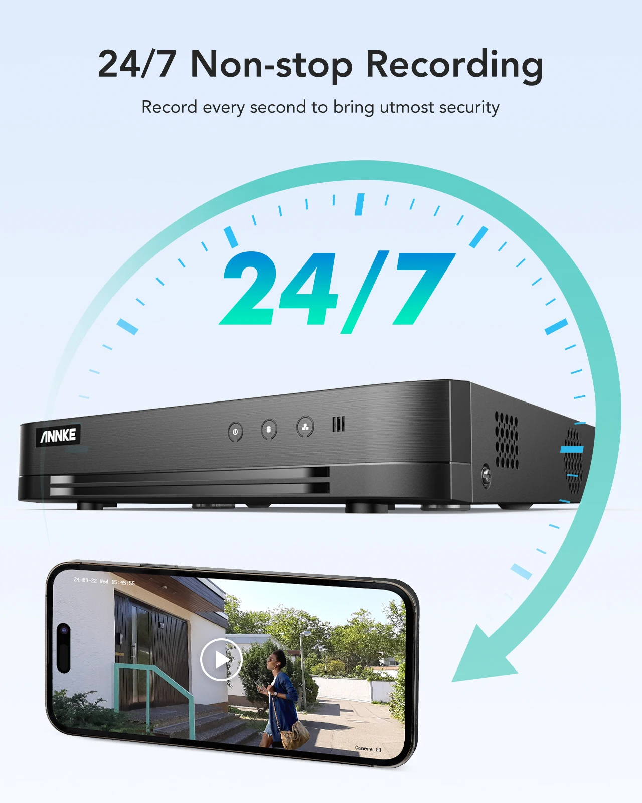 ANNKE 16CH 1080P Lite Hybrid 5-In-1 CCTV AI DVR, Human/Vehicle Detection, H.265+ Security Surveillance Digital Video Recorder