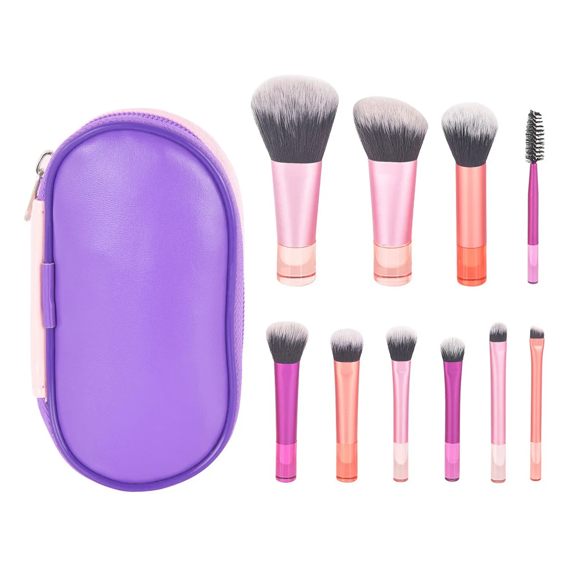 Make-up-Pinsel-Sets, 10 Stück, Mini-Kunststoff mit Tasche, multifunktionaler Make-up-Pinsel zu Hause oder unterwegs, Beauty-Sculpting-Pinsel
