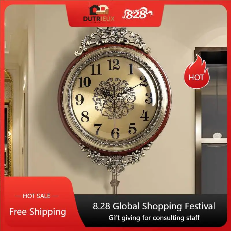 Luxury Wooden Large Wall Clock Frame Vintage Design Decoration Wall Clock Bedroom Aesthetic Nordic Reloj De Pared Decor Items