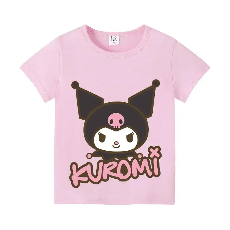 Summer New Pure Cotton Children's T-shirt Sanrio Kuromi Printed Men's Women's Kids Sweet Cool Loose Parent-child T-shirt