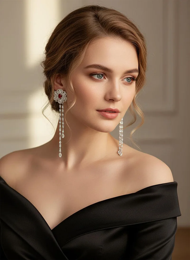 SENYU New Original Flower Design Super Long Earrings Pave High Quality CZ Stone Women Gold,Silver Plated Jewelry for Wedding