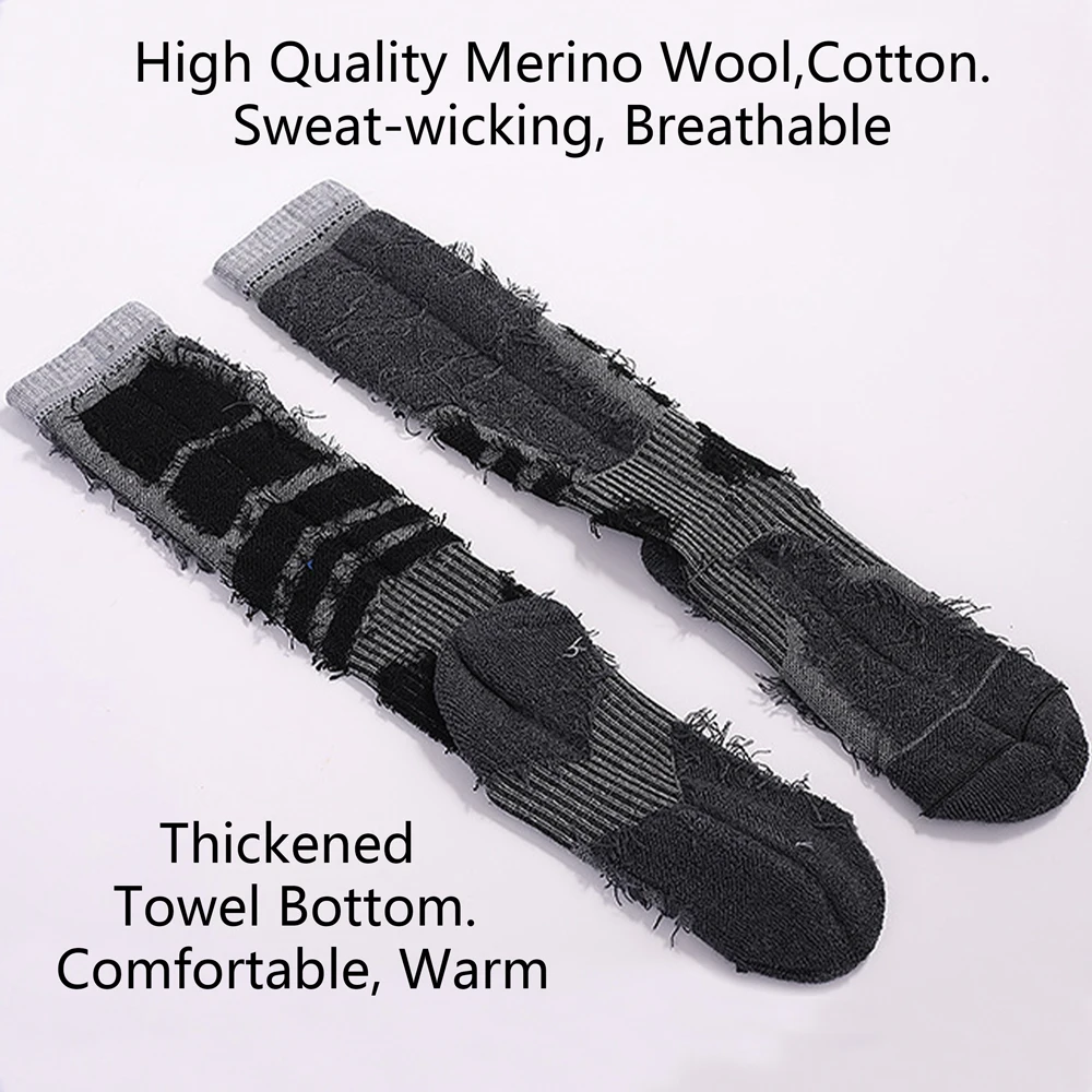 1 paire laine mérinos coton hiver hommes chaussettes de Ski chaudes plus épais sport Snowboard cyclisme football chaussettes haute élastique chaussettes thermiques