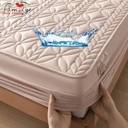 100% Waterproof Fitted Sheet Solid Color Cotton Quilted Embossed Mattress Protector Style Cover for Mattress Soft Pad for Bed