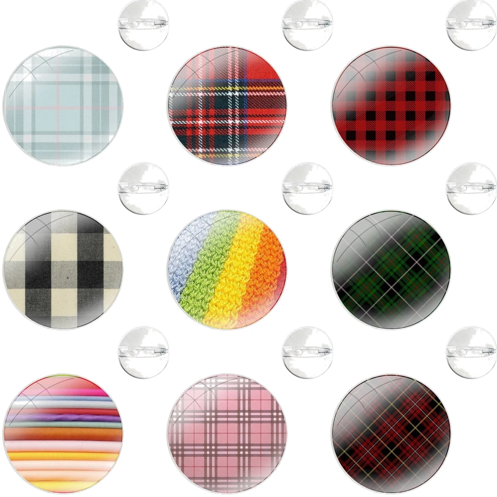 Cloth Pattern Glass Dome Brooches Badge Pins For Clothes Hat Shirt Lapel Bag