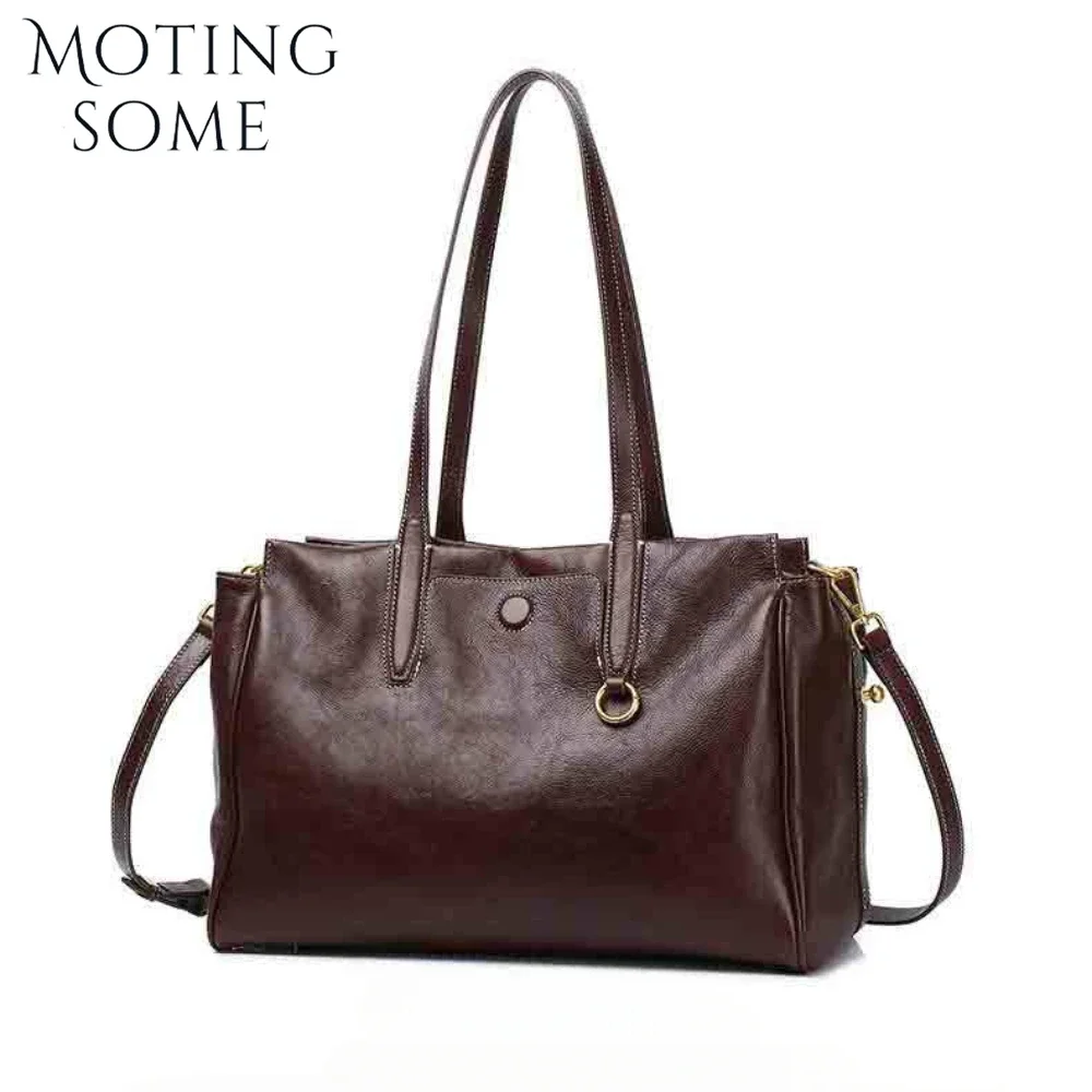 Motingsome 2025 Bag Vegetable Tanned Cowhide Women Big Bag Retro Style Tote Bag Large Capacity Calfskin Lady Messenger Handbag