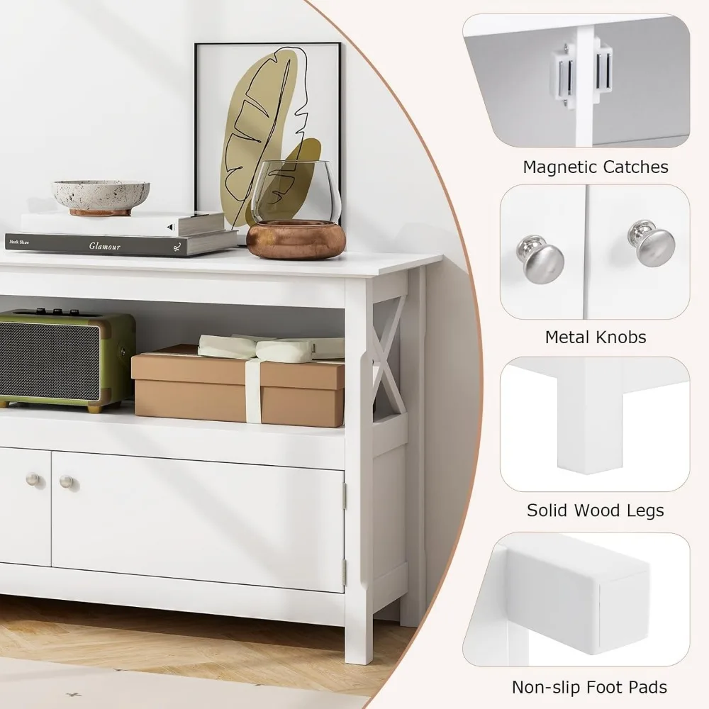 حامل تلفزيون مع مخرج طاقة لأجهزة التلفاز حتى 50 بوصة، مركز ترفيه مع خزانة ببابين، رف تخزين، فتحتان كابلات، مودر