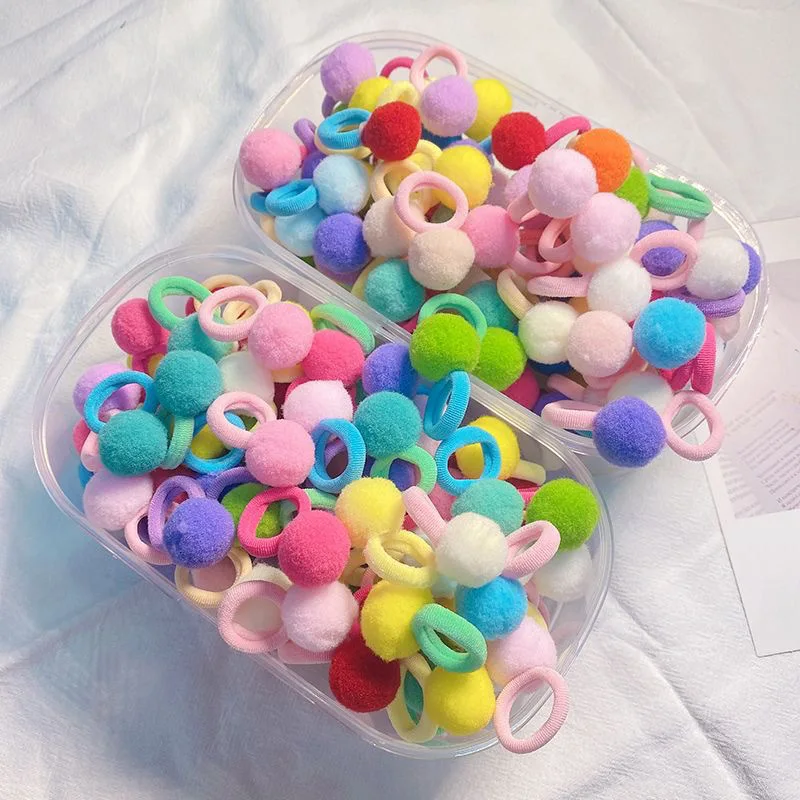 20 Stücke Mädchen Bunte Plüsch Ball Elastische Haarbänder Kinder Pferdeschwanz Krawatten Gummibänder Kopfbedeckung Haarschmuck Geschenk für Kinder – Detail 6