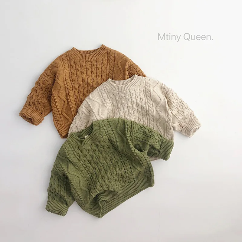 2026 Simple Solid Pullover for Baby & Toddler, Korean Style Unisex Sweater, Spring Autumn Essential Top