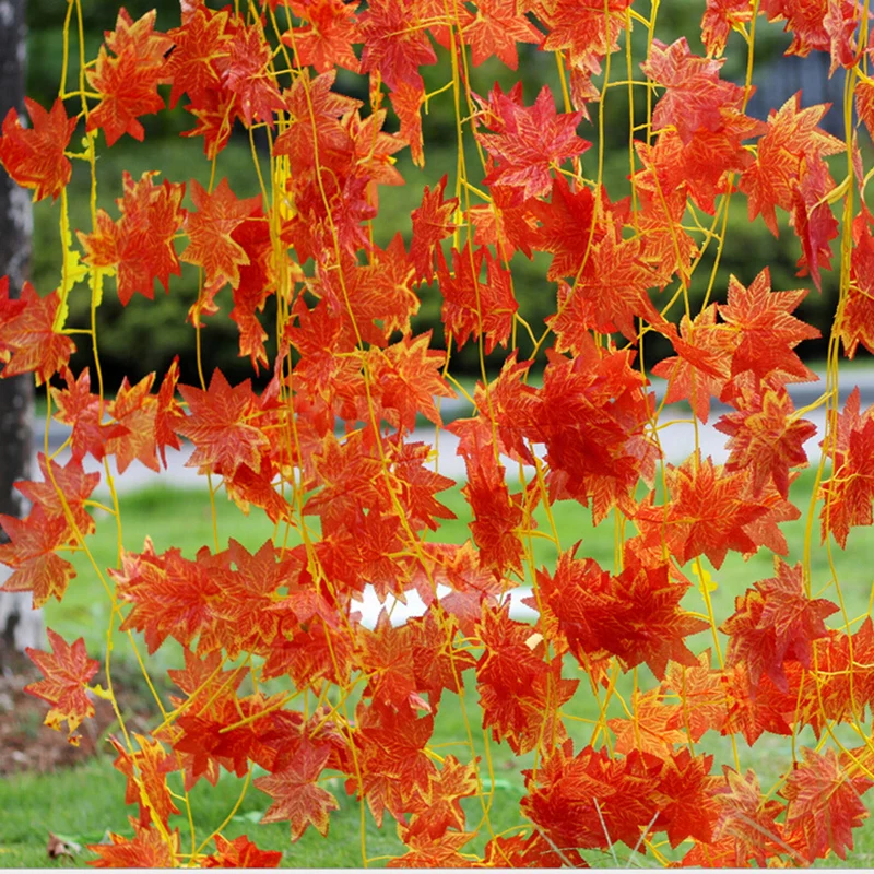 1X 230CM Artificial Silk Maple Leaf Garland Maple Leaves Vine Hanging Thanksgiving Autumn Garland For Wedding Garden Party Decor