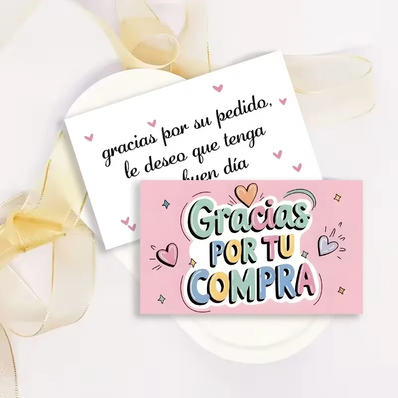 50pcs 5.4x9cm Pink Spanish Thank You Cards Gracias Stickers Colorful Mini Greeting Note Cards for Appreciation Decorative Card - view 5