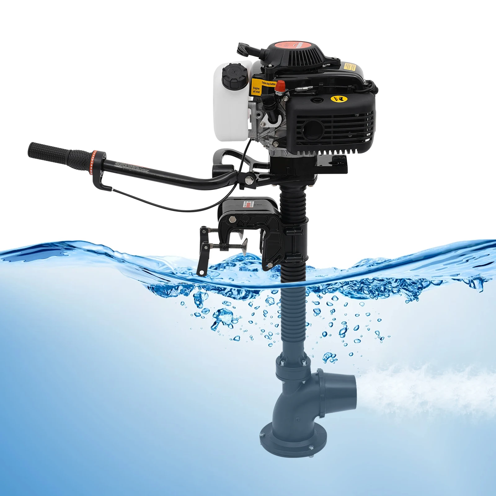 4.0HP 55cc 4 Stroke Jet Pump Outboard Motor 2900W Wind Cooling Marine Engine, 360° Rotatable Fishing Boat Engine For Boats With A Length Of Less Than 13.12ft