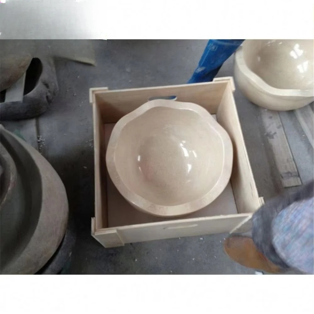 Hand carved natural stone beige marble bathroom sauna sink spa decoration