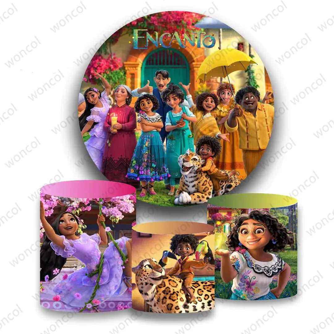 Encanto Geburtstag Runde Abdeckung Mädchen Geburtstag Baby Dusche Hintergrund Encanto Antonio Isabela Mirabel Zylinder Abdeckung Dekor Foto Requisite