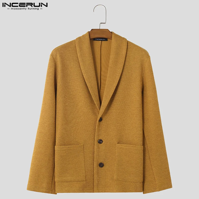 INCERUN الرجال السترة بلون التلبيب كم طويل زر معاطف الذكور عادية الشارع الشهير الخريف الربيع 2025 موضة الرجال الدعاوى S-5XL