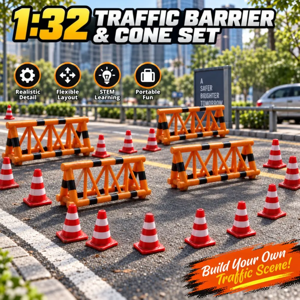 1:32 Scale Mini Traffic Barrier Model Set,  Road Barrier & Traffic Cone, Diorama Scene Layout Accessories for Diecast Car Models