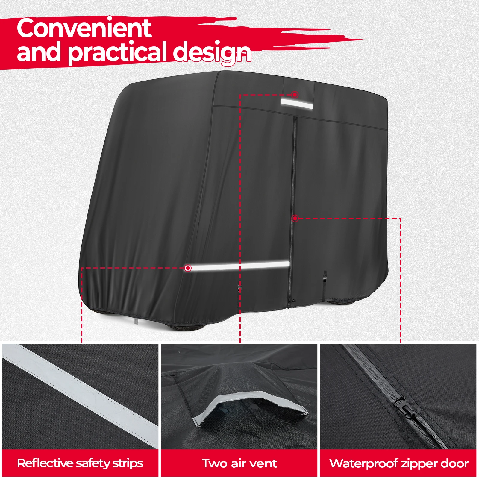 600D 2/4 Passengers Waterproof Dustproof Windproof Heavy Duty Golf Cart Cover For EZGO Club Car Drive Black Rain Cover