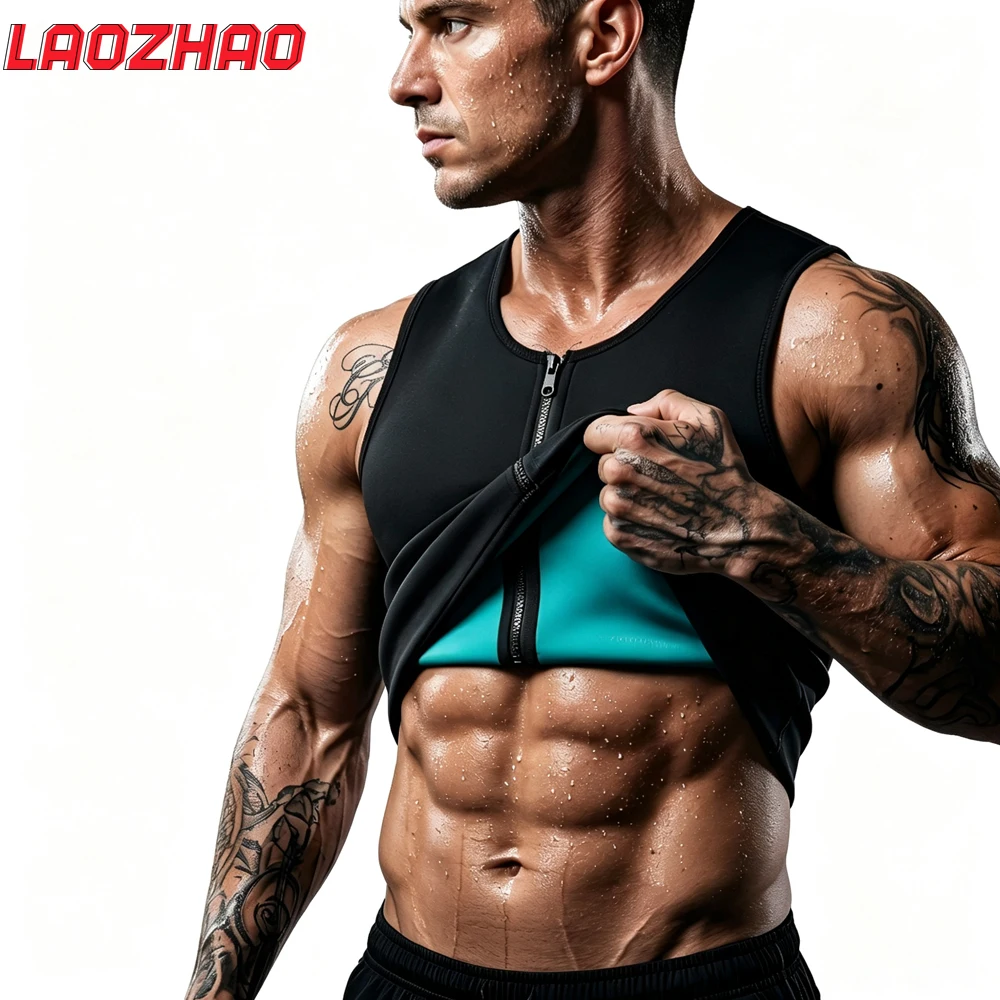 1PCS Zipper Sauna Tank Top for Men, Hot Neoprene Waist Trainer Vest, Sweat Slimming Corset Body Shaper for Workout Exercise