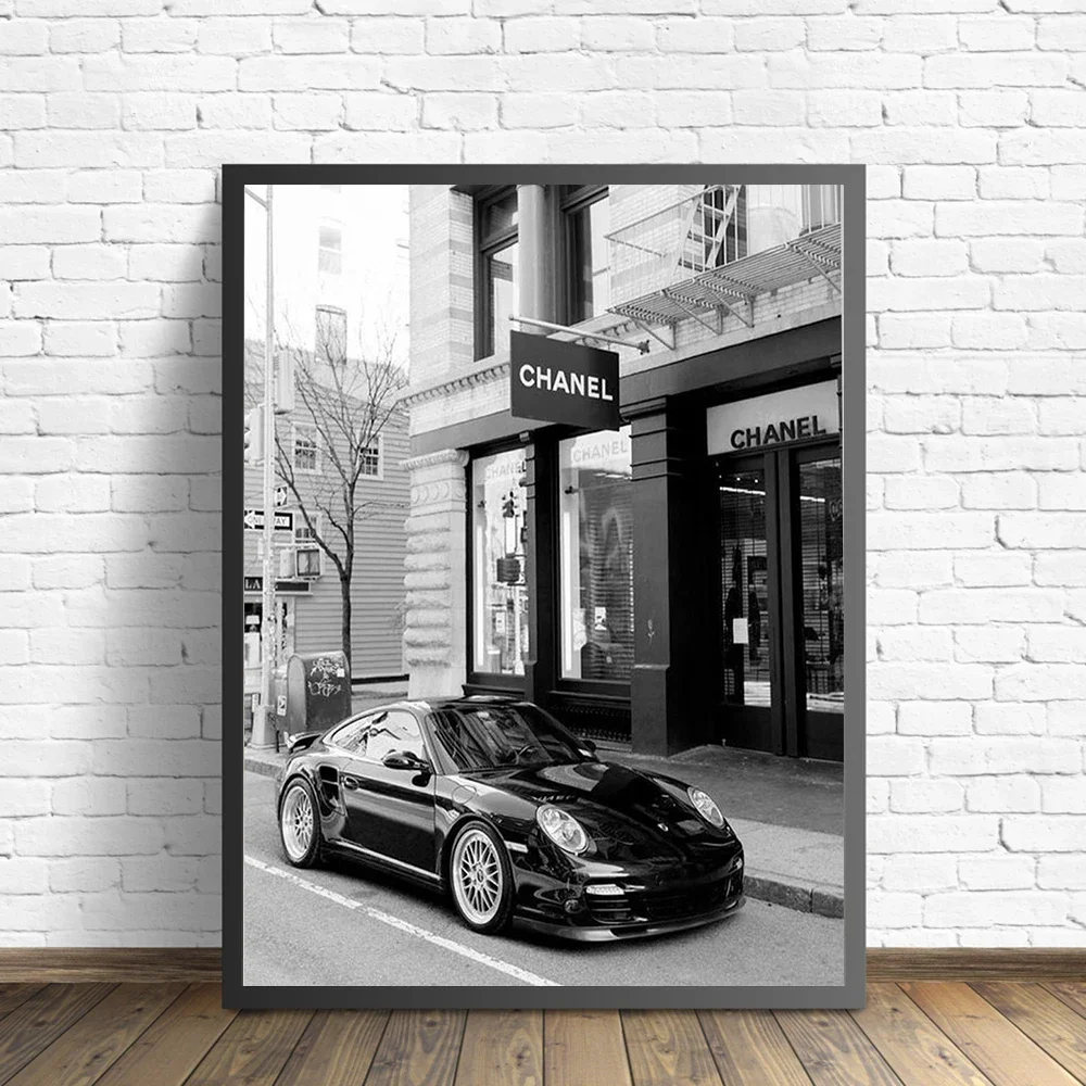 Supercar 911 Vintage Black and White Luxury Store Wall Art, HD Canvas Print Poster, Home, Living Room, Room Decor