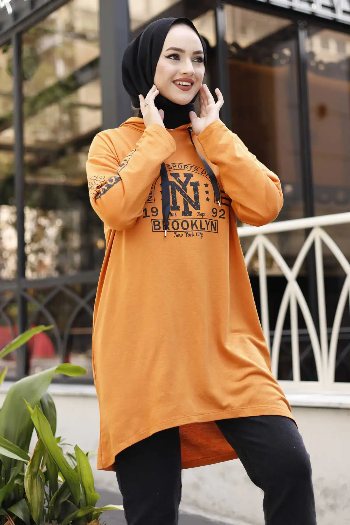 New York Printed Sportswear Tunic NY-Orange Winter Autumn 2021 Muslim Women Hijab headscarf islamic Turkey