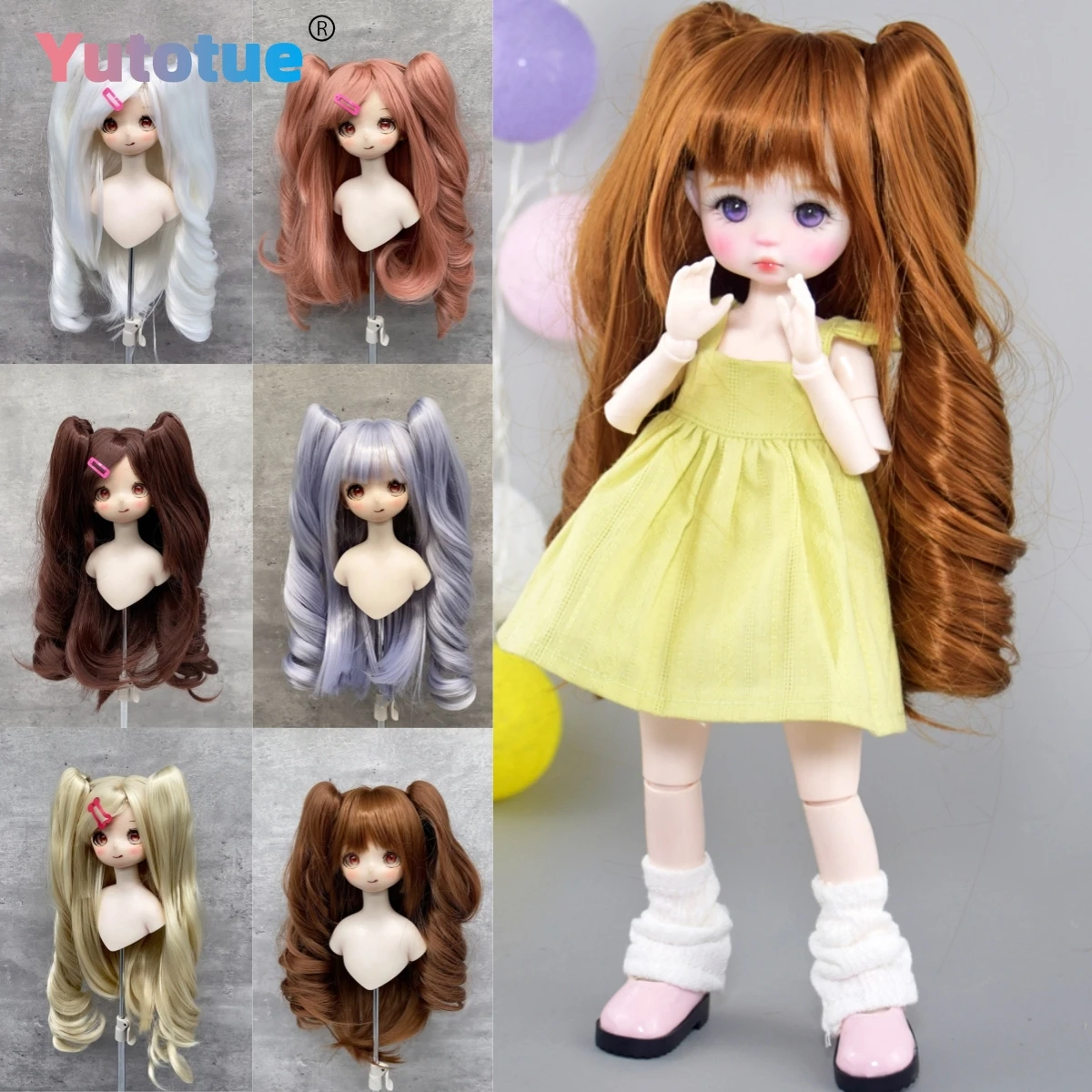 Yutotue BJD Langhaar-Perücke, 2, Pferdeschwanz-Haar, weiche Perücke für 1/3 1/4 1/6 BJD SD-Puppen, Modepuppe, Perücken, Haar-DIY