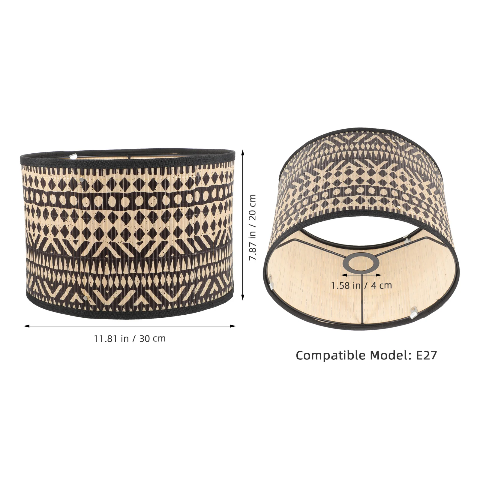 غطاء مصباح من الخيزران بتصميم طبل مطبوع عتيق تجريدي لاستبدال عصري كبير وفريد من نوعه #4