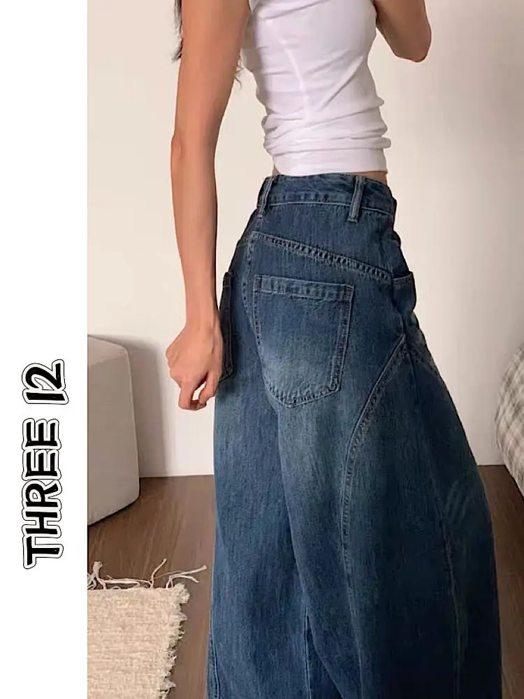 

Американские джинсы с высокой талией, свободного кроя, прямые, женские, из денима, осенняя новинка, утягивающие