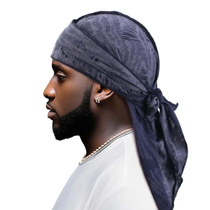 Men's Fashion Turbans Cotton Ripped Long Tail Braided Pirate Hat Casual Sports Outdoor Personalized Comfortable Elastic Headband