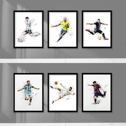 Abstract Watercolor Athlete Poster Print Lionel Messi Mbappé and Neymar Canvas Painting Wall Art for Living Room Home Decor