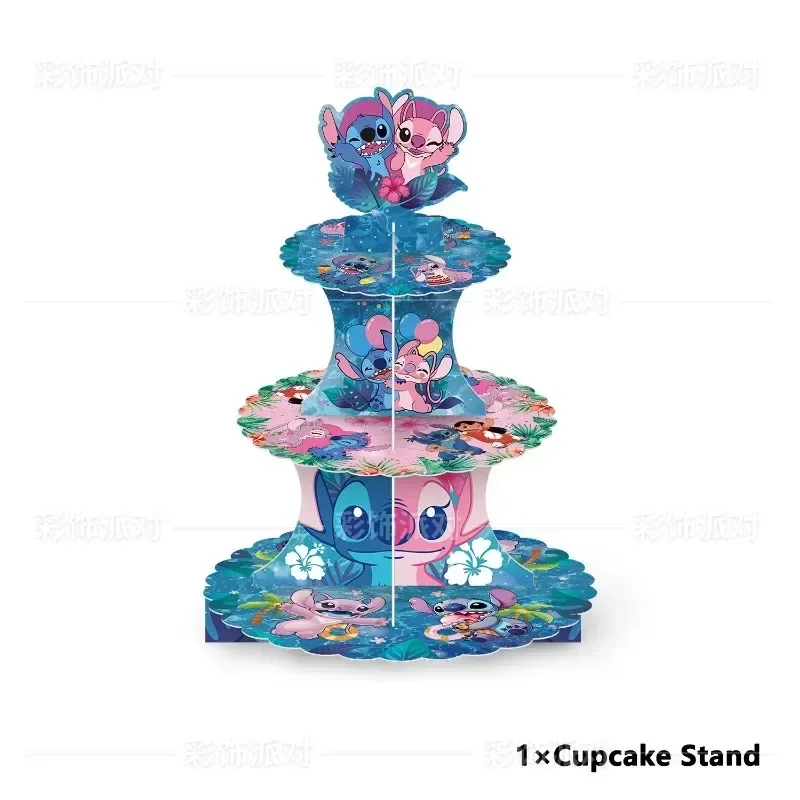 Disney-Soporte de pastel de Lilo & Stitch, decoración de fiesta de cumpleaños de 3 niveles, torre de pastel de papel de Ángel de dibujos animados, suministro para fiesta de Baby Shower