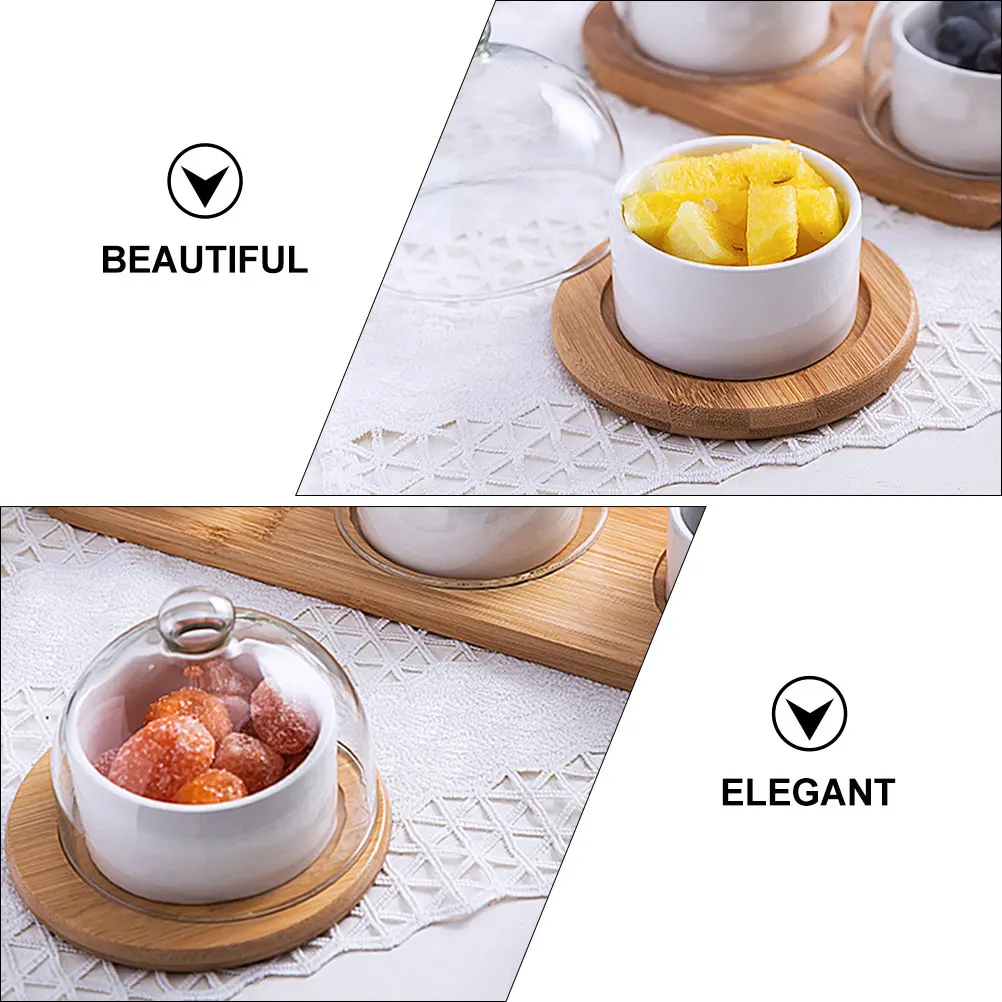 

Baking Ceramic Bowl Glass Lid Wood Tray Large Capacity Salad Dessert Cake Snack Fruit Nut Container Tableware Kitchen Bar