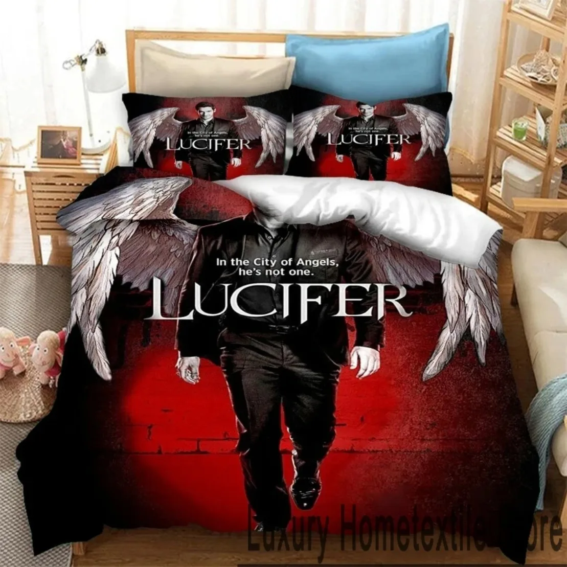 

Lucifer Bedding Set Lucifer Morningstar Satanic Duvet Cover Set Angel Wings Aesthetic Wing Feathe Comforter Cover Set