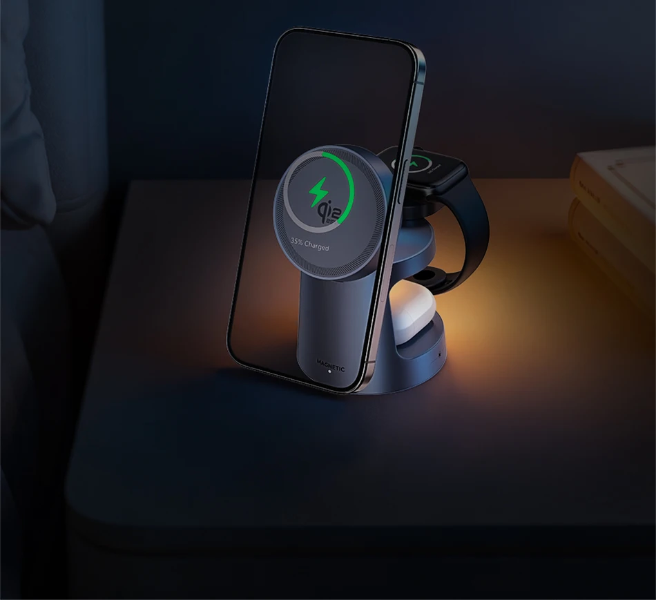 Rocoren 25W QI2.2 Mac Safe Charger Kabelloses Ladegerät 3-in-1 Tragbarer Ladeständer Telefonhalter für iPhone 17 16 Pro Max – Detail 19