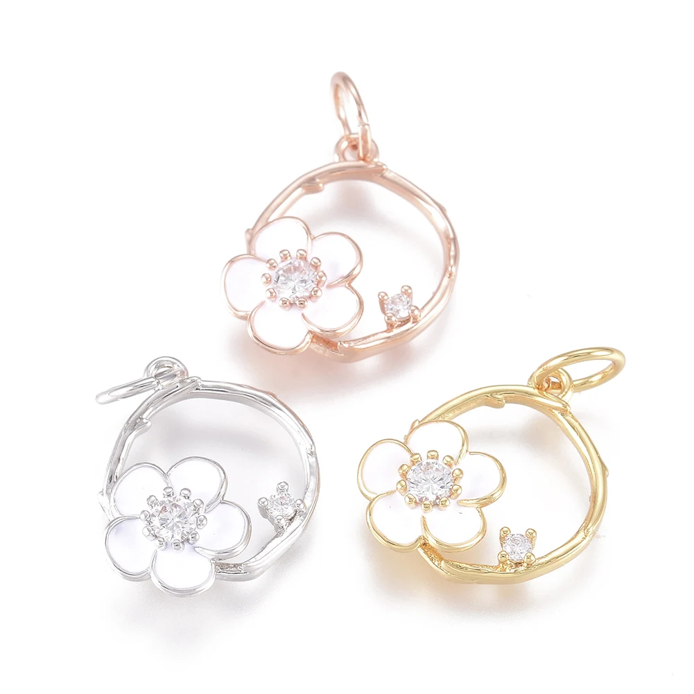 10Pcs Flowers CZ Charms Tree Enamel Brass Cubic Zirconia Pendant For Jewelry Bracelet Necklace Earrings Making DIY Supplies