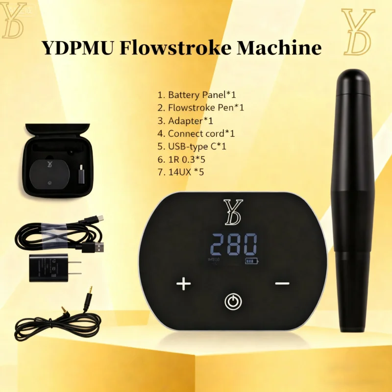 

YDPMU New Flowstroke Permanent Makeup Machine Kits with Battery 14UX Microblading Needle for Wild Natural Brows in One Stroke