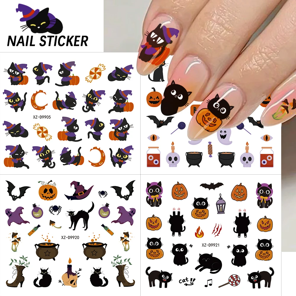 30pcs Cute Little Ghost Witch Nail Stickers set for Halloween Nail Decorations Self-adhesive Stickers Festival Manicure Supplies