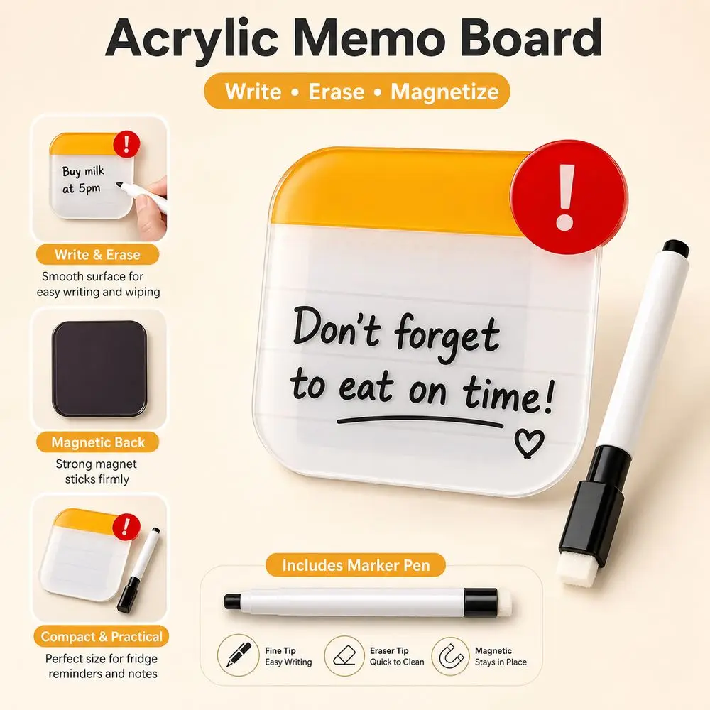 Fridge Memo Magnet Magnetic Memo Board Erasable Magnetic Backing Dry Erase Note Board Marker Pen Included Protective Film
