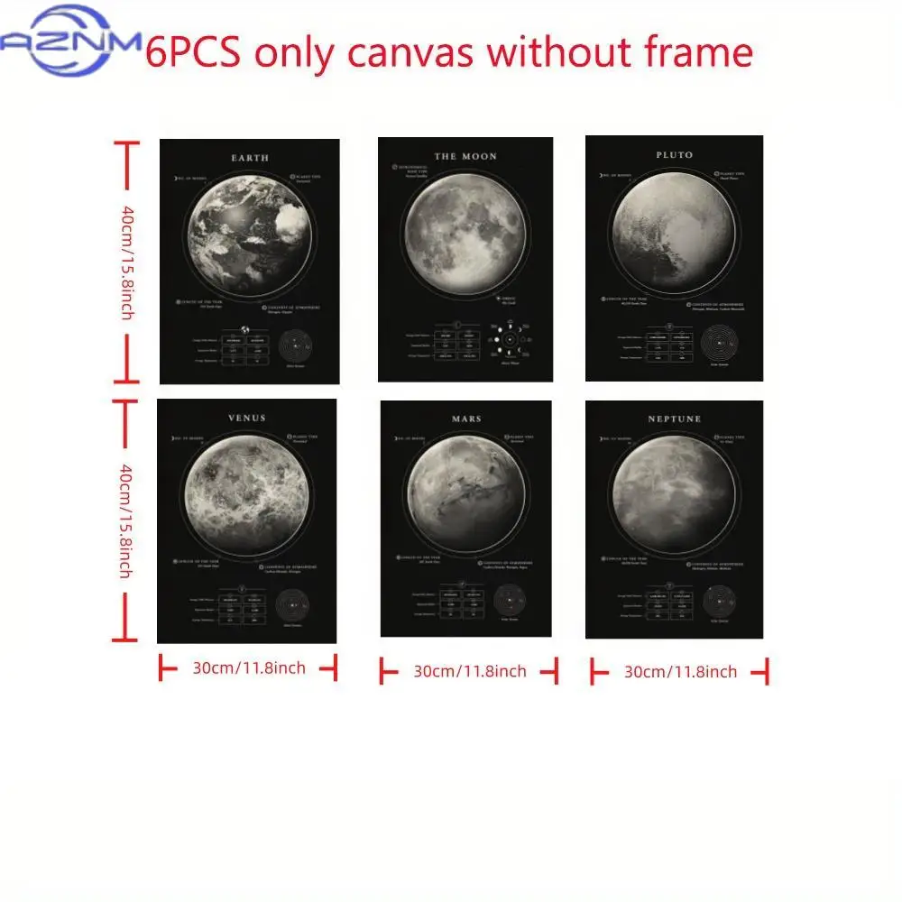 Frameless Abstract Art Canvas Set Featuring Educational Posters of Earth And Other Planets, a Perfect Gift for Astronomy Enthu