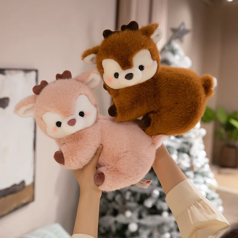 12-30 cm Kawaii Cartoon Kerst Herten Knuffel Bruin Roze Zachte Elanden Knuffel Woondecoratie Kerstcadeaus voor jongens en meisjes