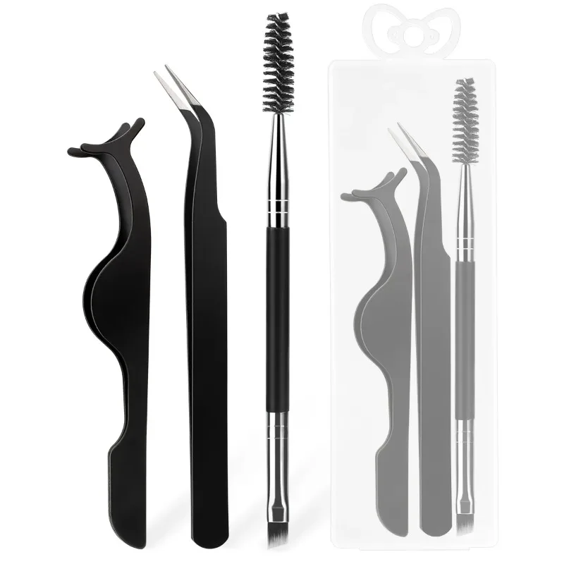 3PCS eyelash tool set with storage box, false eyelash assistance tool and eyelash brush, used for eyelash combing and grafting