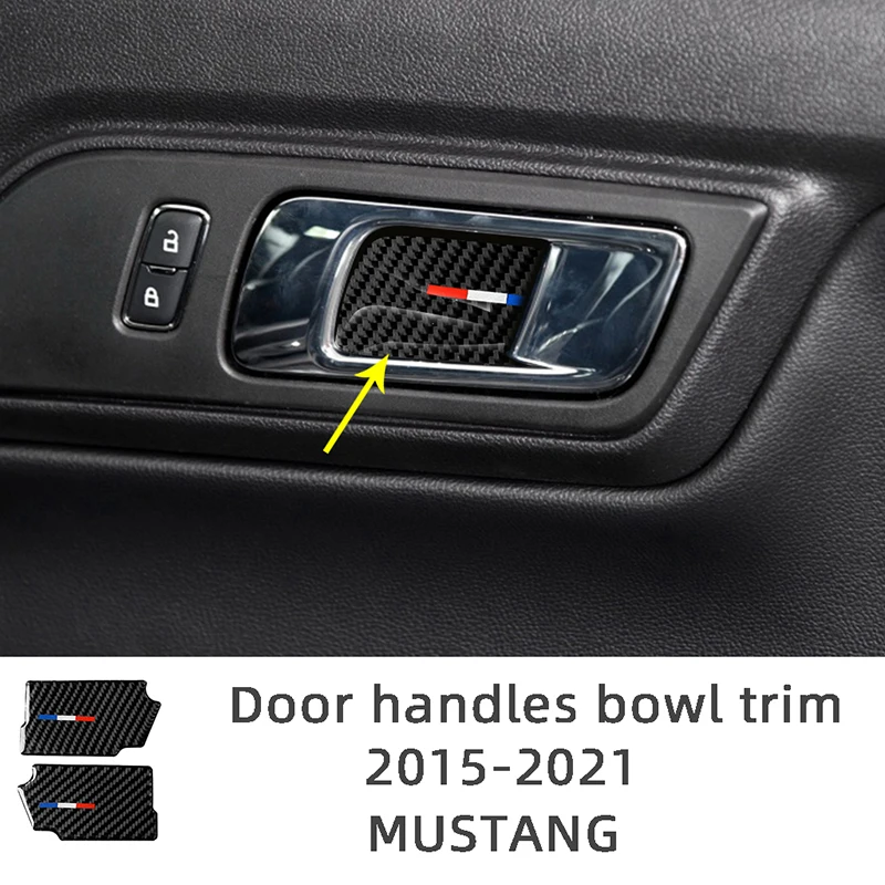 Carbon fiber Tricolor Belt Door Handles Bowl Trim Patch Car Interior Stickers For Ford Mustang 2015-2021  Decoration Accessories