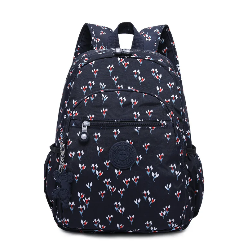 Grey Black Blue Purple Nylon Flower Pattern Fashion Casual A4 Girl Boy Women Men School Backpack Lightweight Travel Bag M1318