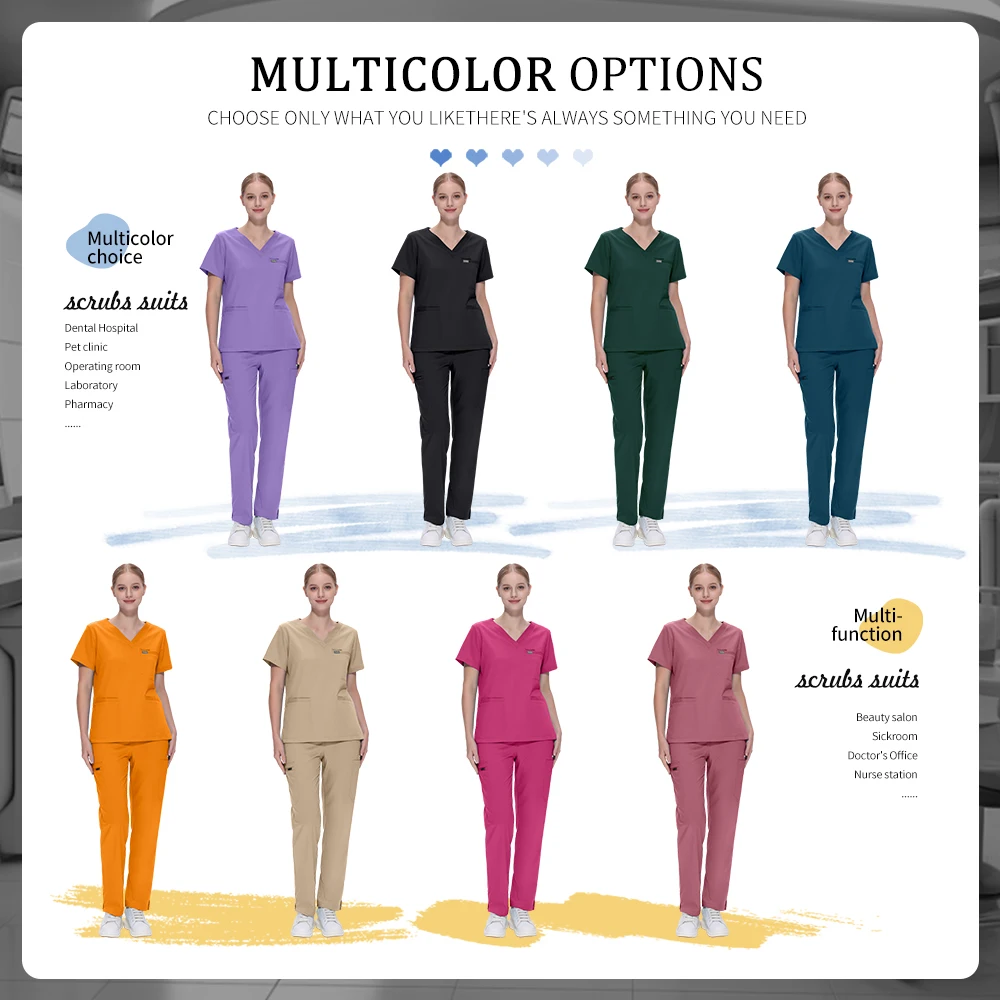 Pure สีเครื่องแบบทางการแพทย์ผู้หญิงโรงพยาบาลทันตกรรมหมอชุดทํางานแขนสั้นสัตว์เลี้ยง Veterinary ขัดเสื้อผ้าสปาบริการ Overalls