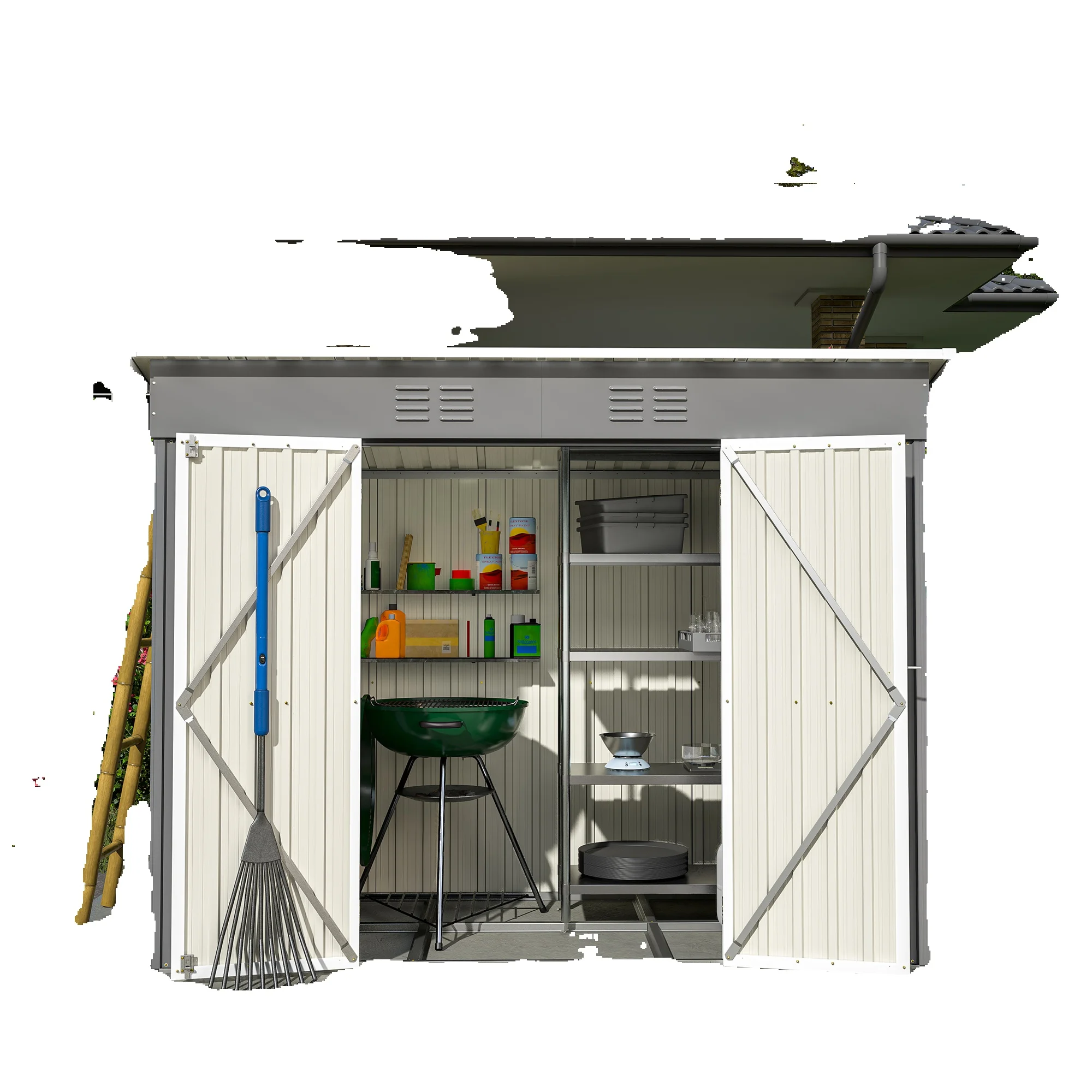 4FT Metalen Tuinberging, inclusief… Fundament (zonder bodem). Waterdichte tuin- en terrasopslag, grijs - afbeelding 2